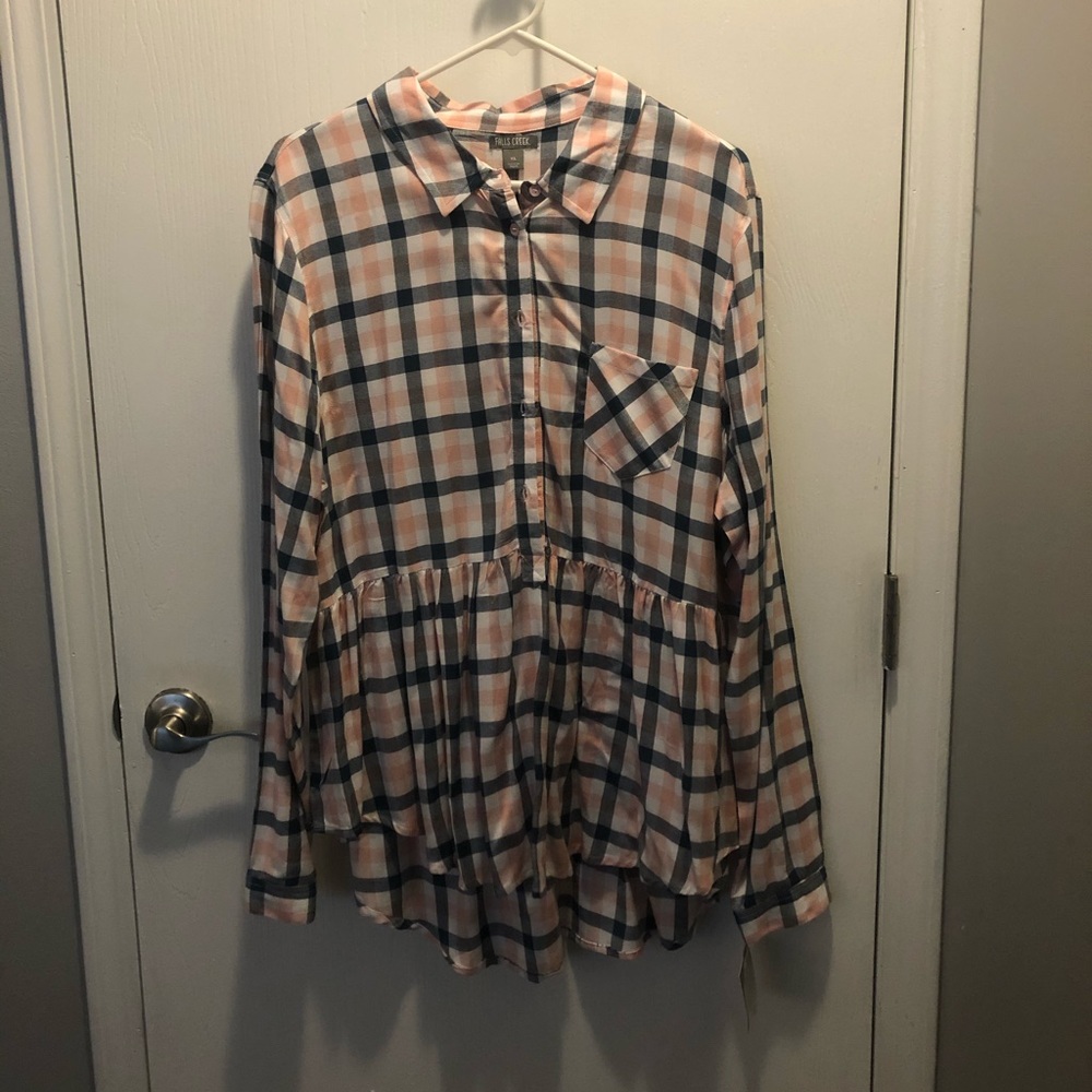 New falls creek long sleeve button down ruffle top